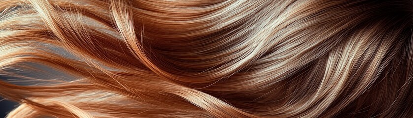 Naklejka premium Close-up of smooth, flowing brown hair with highlights, showcasing texture and shine. Perfect for beauty and hair care themes.