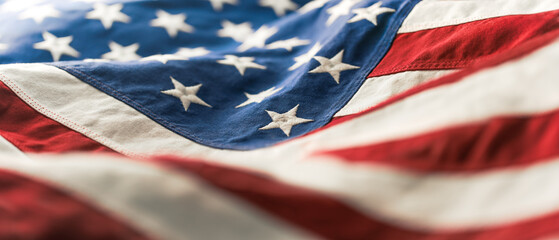 Bold and vibrant American flag waving in bright sunlight. For US Memorial Day, Veteran's Day, 4th...