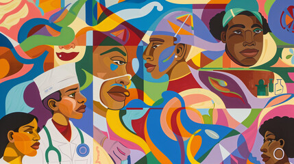 An abstract depiction of a hospital, with diverse doctors and nurses collaborating to save lives, symbolizing the selflessness, dedication, and universal humanity of their mission.