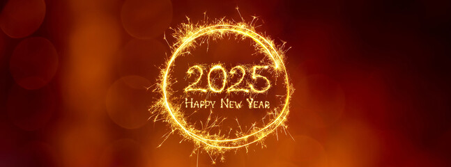 Wide Angle Happy New Year 2025 Greeting card.