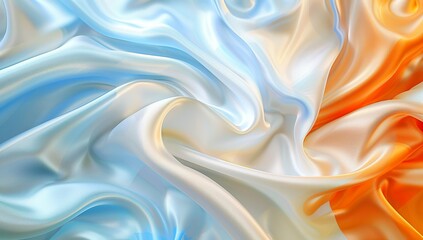 Obraz premium Beautiful background of blue and white silk with orange satin waves. Soft...