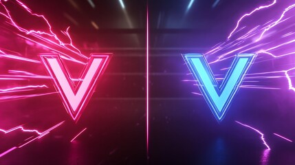 Versus logo with holographic background featuring lightning and flashes, ideal for cyber sport tournament screens