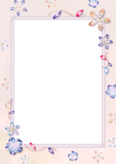 クリスタルフラワーのフレーム、カード背景、ピンク