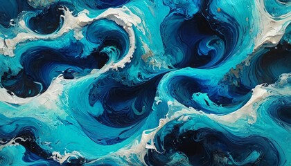 Deep ocean blue and vibrant turquoise swirl together, capturing the essence of tranquil waters and gentle waves, Generative AI