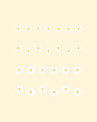 Daisy flower collection. Floral divider border frame decoration. Suitable for poster, card, invitation, flyer. Colored outline decorative vector design isolated illustration.