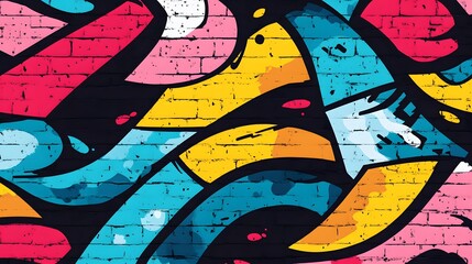 Vivid graffiti seamless pattern with a grunge effect, combining bold colors and urban street art style for dynamic backgrounds and modern design applications