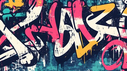 Vivid graffiti seamless pattern with a grunge effect, combining bold colors and urban street art style for dynamic backgrounds and modern design applications