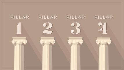 Modern classic pillar concept, 4 topics, finance, education, investment theme graphics -tonal series of graphics for business presentations, brochures or website graphic design. Vector shadows, simple