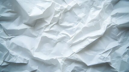 Fototapeta premium Wet crumpled white paper texture, showcasing a wrinkled and slightly translucent appearance with subtle water stains and creases