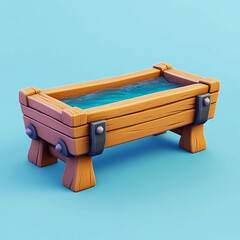 3D Water Trough Icon: Farm Animal Hydration Illustration Logo