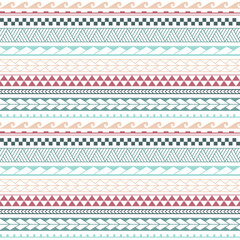 Vector ethnic boho seamless pattern in maori style. Geometric border with decorative ethnic elements. Pastel colors horizontal pattern.