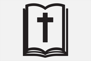 Silhouette of an open book with a cross symbol.