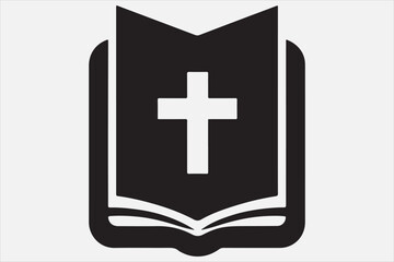 Silhouette of an open book with a cross symbol.