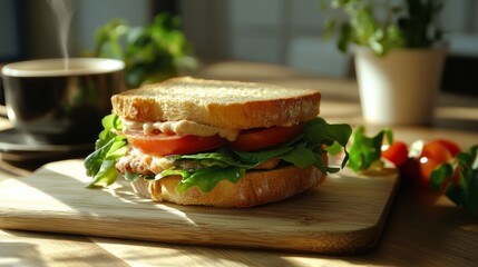 Lunch of sandwiches and coffee
