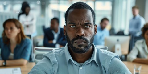 Obraz premium Impact of workplace bullying on mental health, highlighting anxiety, gossip, and employee conflict, with focus on the struggles of a victim facing harassment and discrimination