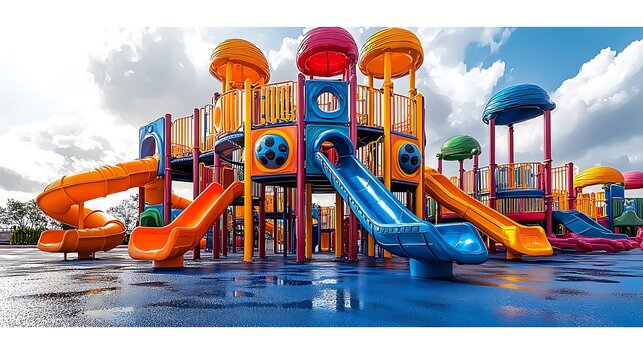 Vector illustration of a spinning structure in a playground bold vibrant colors against a clean white background for contrast - Powered by Adobe