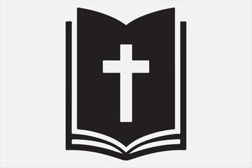 Silhouette of an open book with a cross symbol.