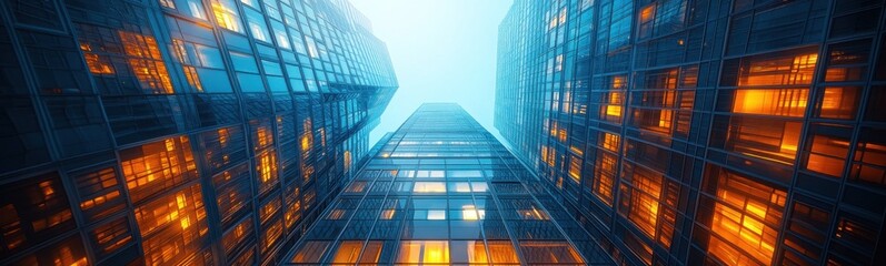 Tall buildings with windows lit up at night in a city