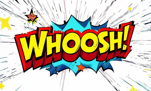 Bright comic book-style whoosh text Video