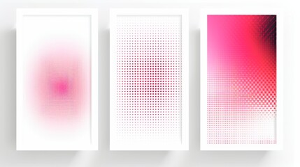 Fototapeta premium Set of 3 Abstract Fuchsia Gradient Poster Backgrounds: Modern Cover Template Featuring Geometric Prism Shapes and Halftone Dots for Social Media and Advertising