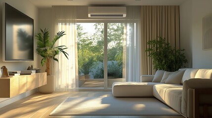 Fototapeta premium Air conditioning source heat pump split installed in the living room