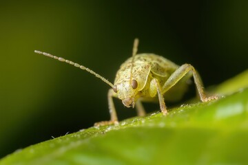 Close up of a tiny green insect on a leaf