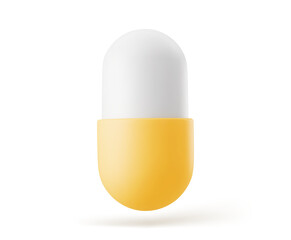 Vector 3d Realistic Yellow and White Pharmaceutical Medical Pill, Capsule, Tablet on White Background. Medicine, Health Concept