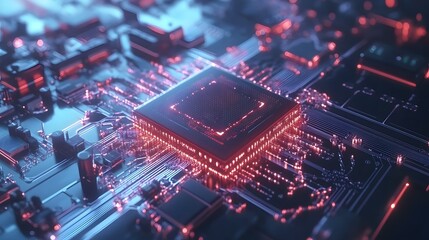 Obraz premium Quantum computer concept featuring a CPU processor, quantum qubits, and advanced computing technology