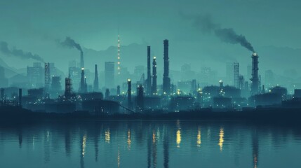 Fototapeta premium Picture of a factory with smoke coming out of it
