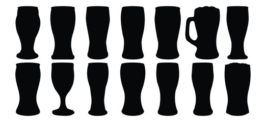 Beer silhouettes set, glass pack of vector silhouette design, isolated background