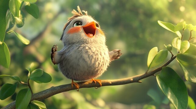 A Happy Little Bird on a Branch