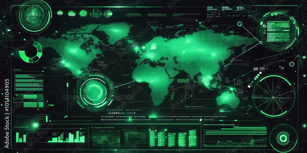 Poster Global network connecting digital data points displaying a futuristic user interface