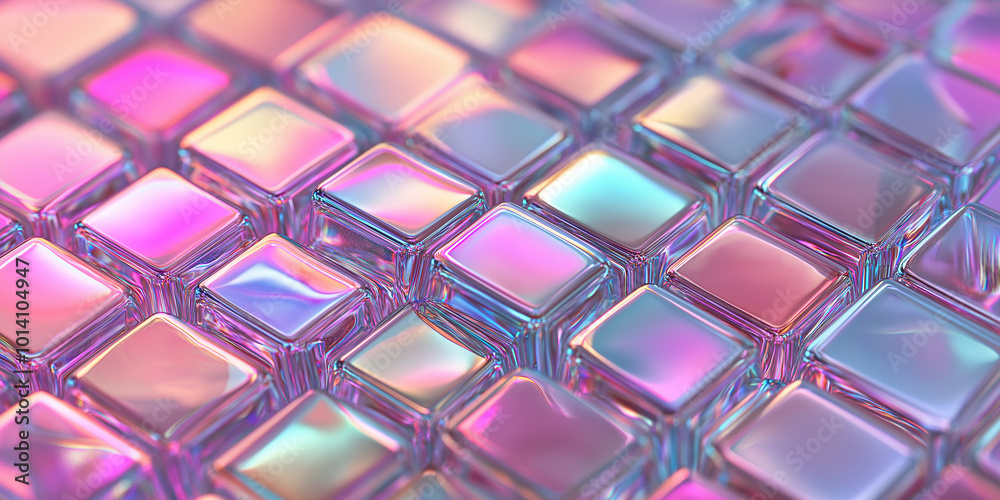Poster abstract background with iridescent cubes forming a geometric pattern