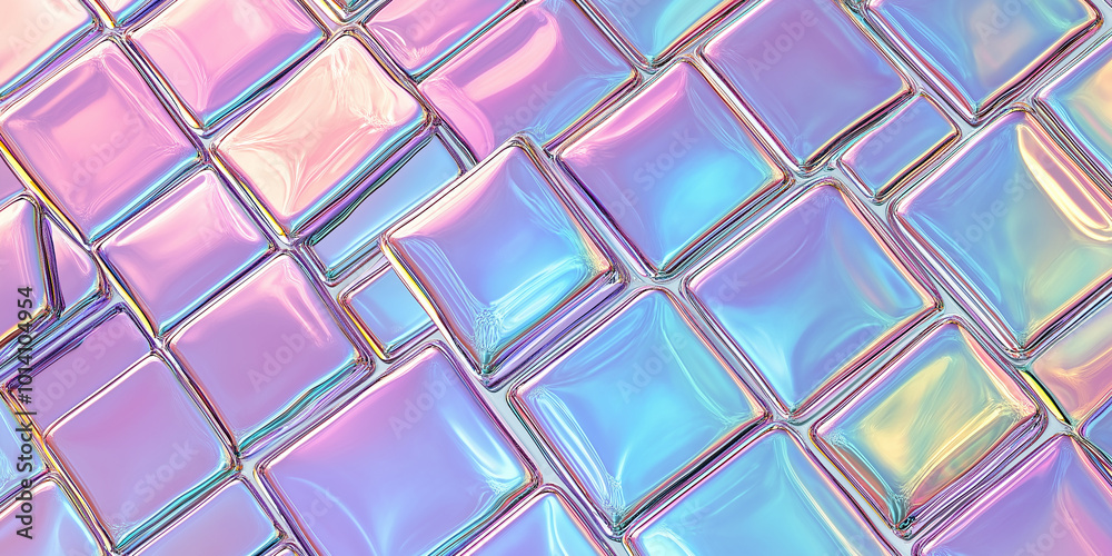 Aufkleber iridescent holographic square tiles seamless pattern background