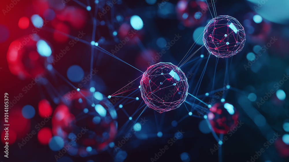 Aufkleber Complex structure of interconnected nodes forming abstract network