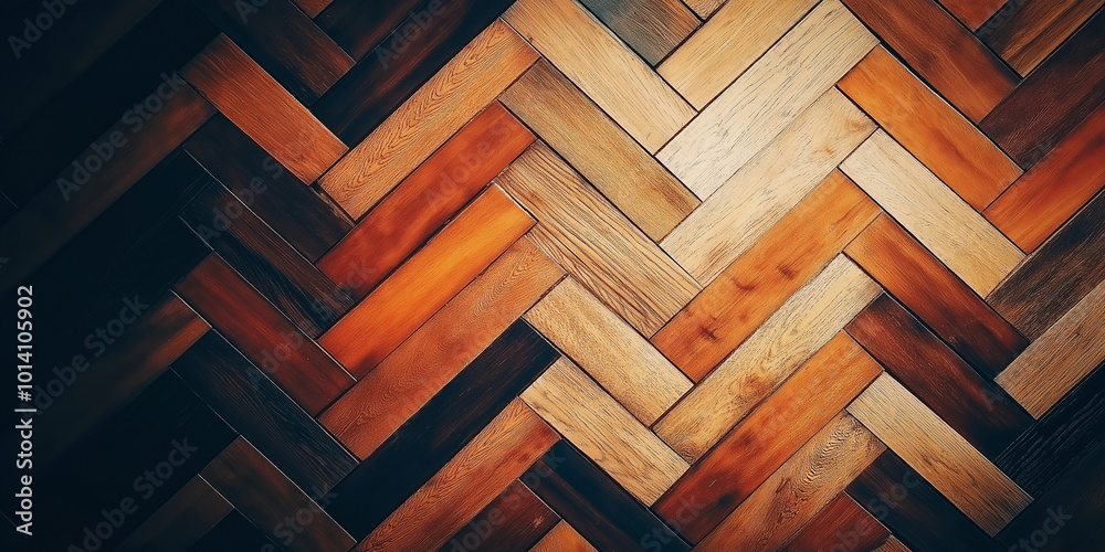 Poster Herringbone pattern creating stylish wood floor texture background