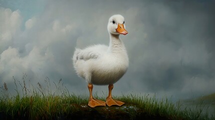 Fototapeta premium A Close-Up Portrait of a White Duckling
