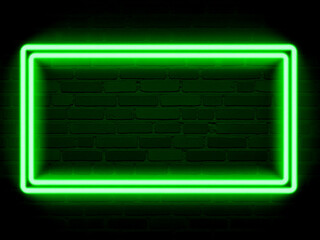 A green neon rectangle glowing against a dark brick wall backdrop
