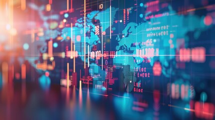 Obraz premium Digital World Map with Data Visualization and Analytics