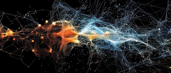 Futuristic visualization of fungal communication networks, data-like streams