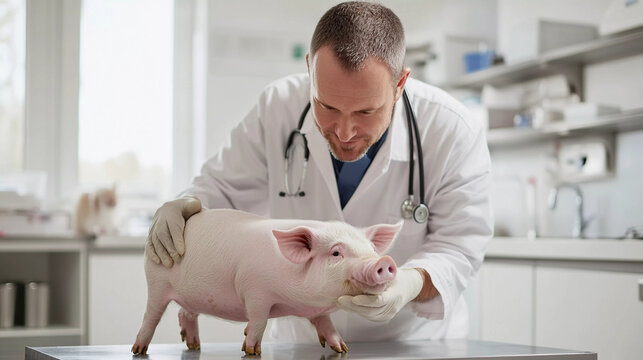 Doctor examine pig at hospital, aminal doc