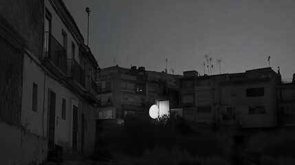 Black and White Urban Architecture: A Glimpse of a Quiet Street