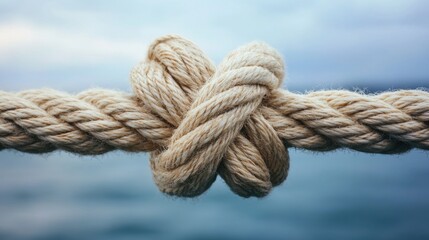 Fototapeta premium A detailed view of a sturdy rope knot by the water