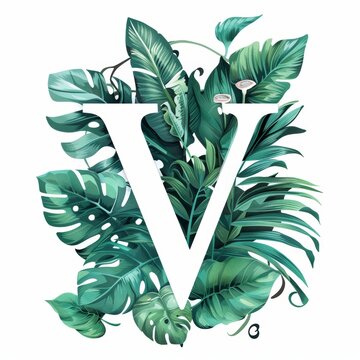 white v letter surrounded green leaves clip art preview