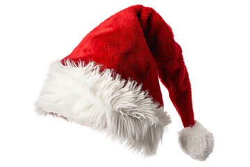A classic red and white Santa hat with a white pom-pom on top. Hat of Santa Claus Generative ai