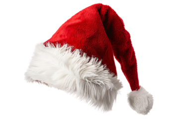 A classic red and white Santa hat with a white pom-pom on top. Hat of Santa Claus Generative ai