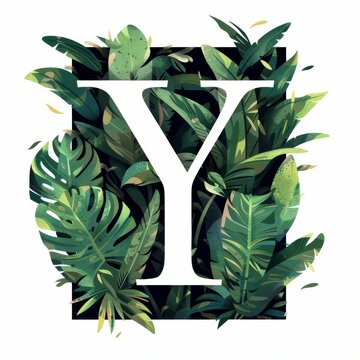 white letter y surrounded by green leaves clip art preview