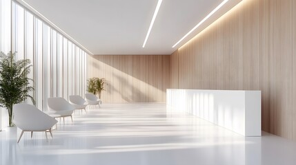 Modern office interior with empty wall for mockup. 3D Rendering