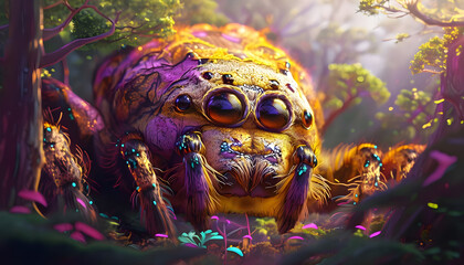 Colorful AI Spider in the Forest
