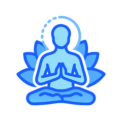 Meditation Icon, Blue Vector for Wellness and Mindfulness.